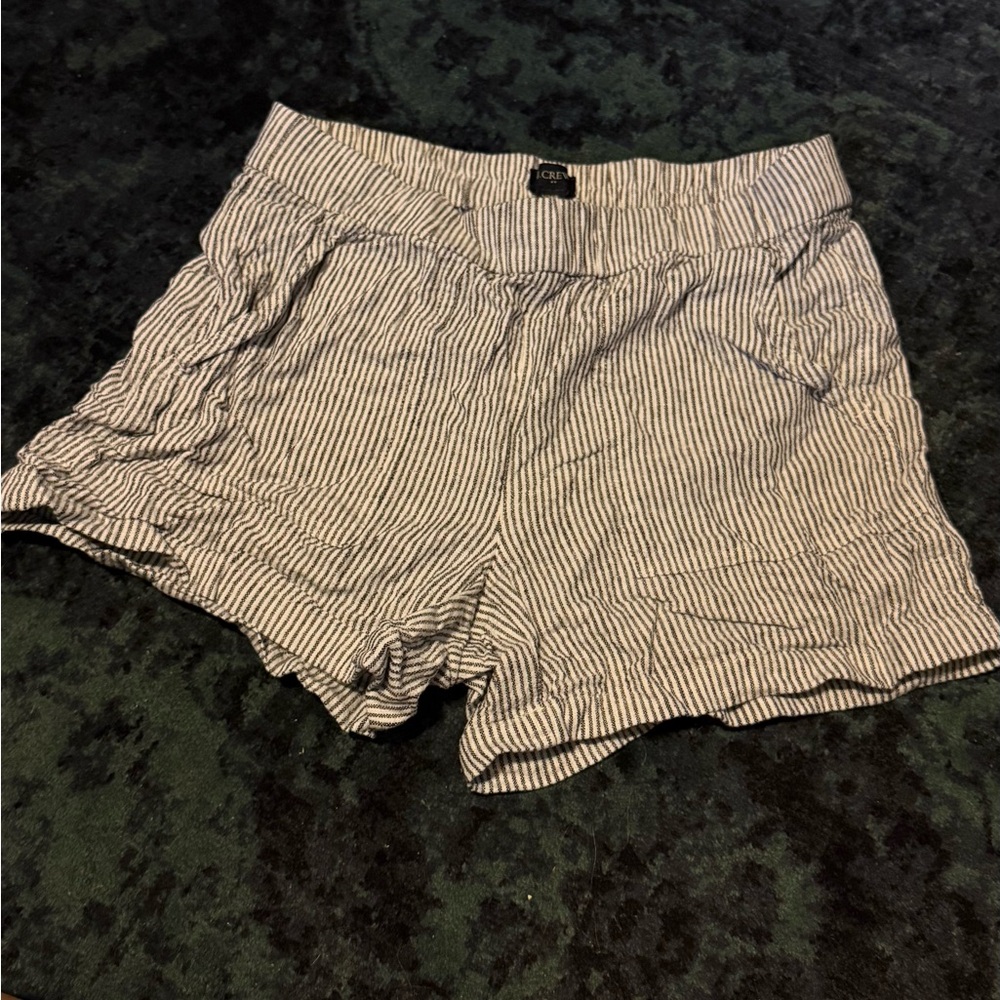 J. Crew High Waist Black/grey/blue? and White Striped Shorts
